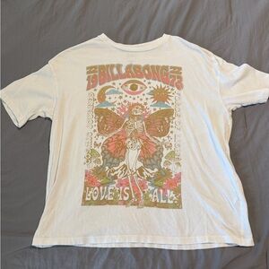 Billabong White Tee with Butterfly and Skeleton Graphic
